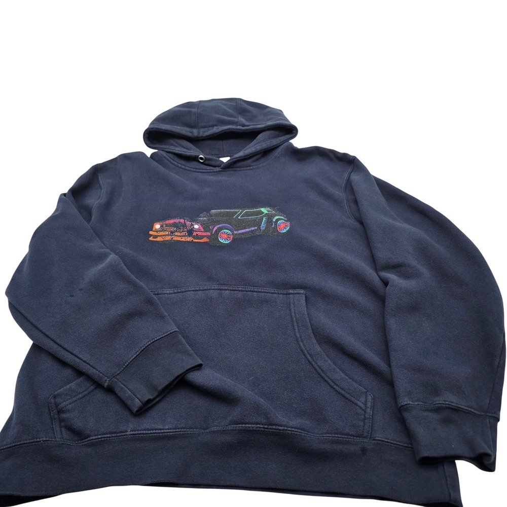 Lane Seven Streetwear Hoodie Mens Large Navy Blue Car Graphic Pullover Grunge